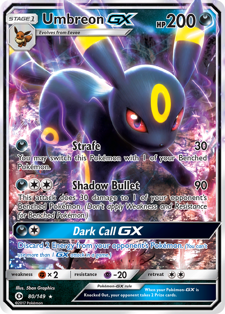 Umbreon 80 HP ポケモンカード Umbreon-GX 80/149 - Sun Moon Holofoil (MP) - Game Nerdz