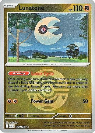 Lunatone (Dusk Ball) 105 - ME Ascended Heroes Reverse Holofoil - Game Nerdz