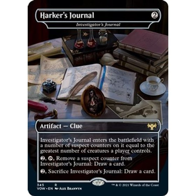 Investigator's Journal (VOW-345) - Innistrad: Crimson Vow / Harker's Journal: (Showcase) (Borderless) Foil - Game Nerdz Investigator's Journal (VOW-345) - Innistrad: Crimson Vow / Harker's Journal: (Showcase) (Borderless) Foil - Game Nerdz