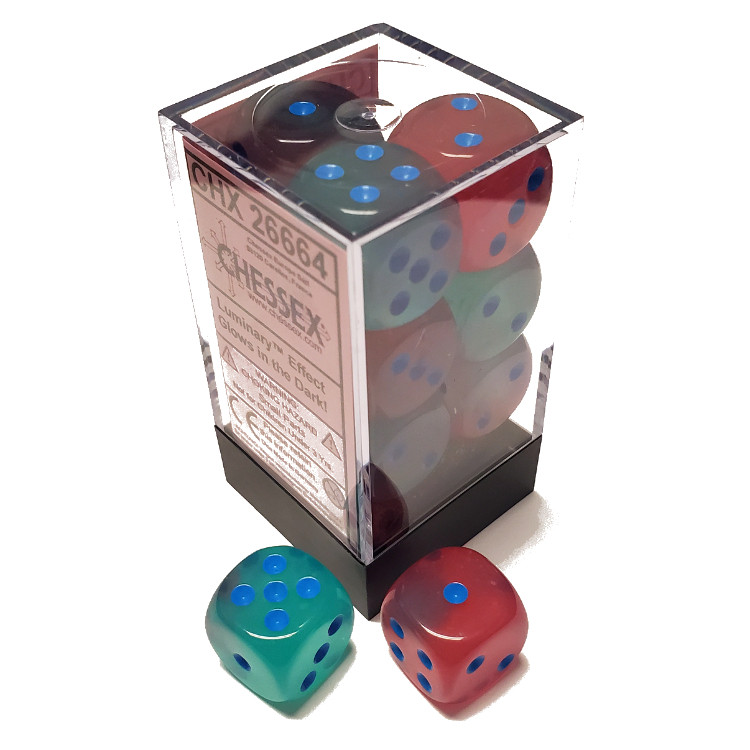 Chessex Dice: 16mm D6 - Gemini - Gel Green-Pink/Blue - Luminary