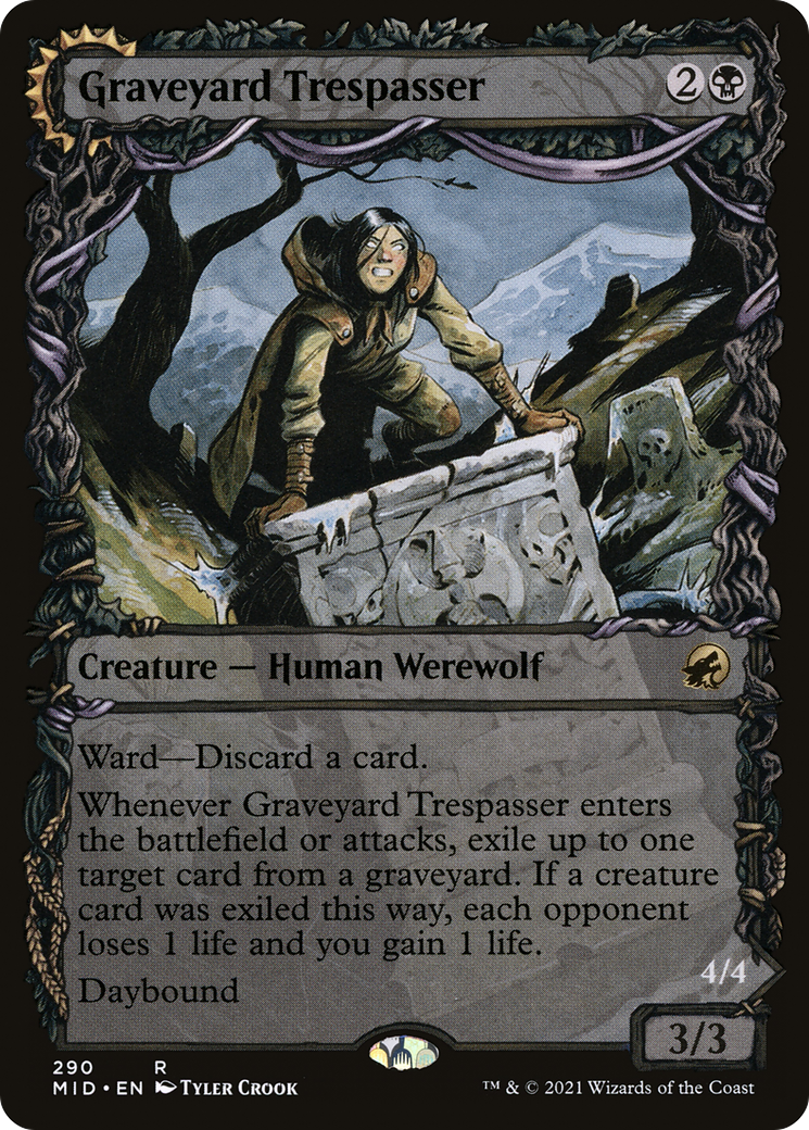 MtG Trading Card Game Innistrad: Midnight Hunt Rare Graveyard Trespasser // Graveyard Glutton #290 [Showcase Foil]