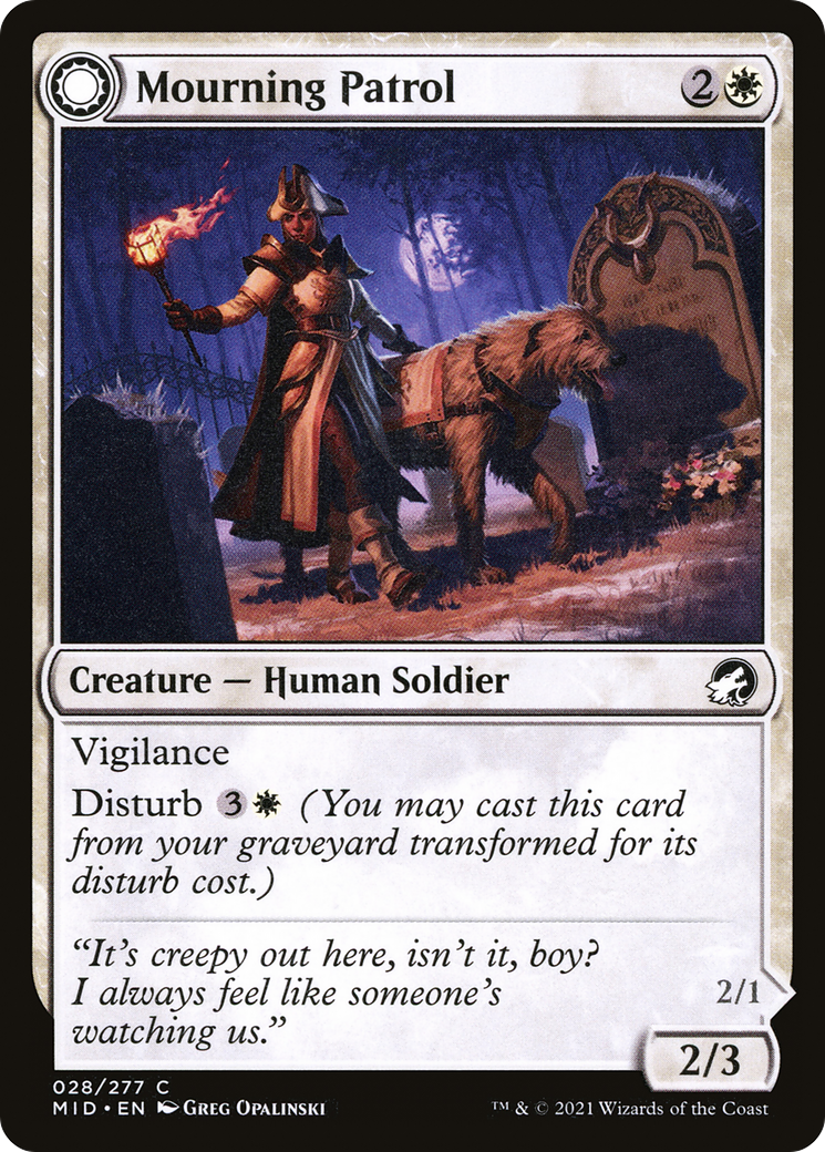 Mourning Patrol // Morning Apparition (MID-028) - Innistrad: Midnight Hunt: (Double Faced Transform) Foil - Game Nerdz Mourning Patrol // Morning Apparition (MID-028) - Innistrad: Midnight Hunt: (Double Faced Transform) Foil - Game Nerdz