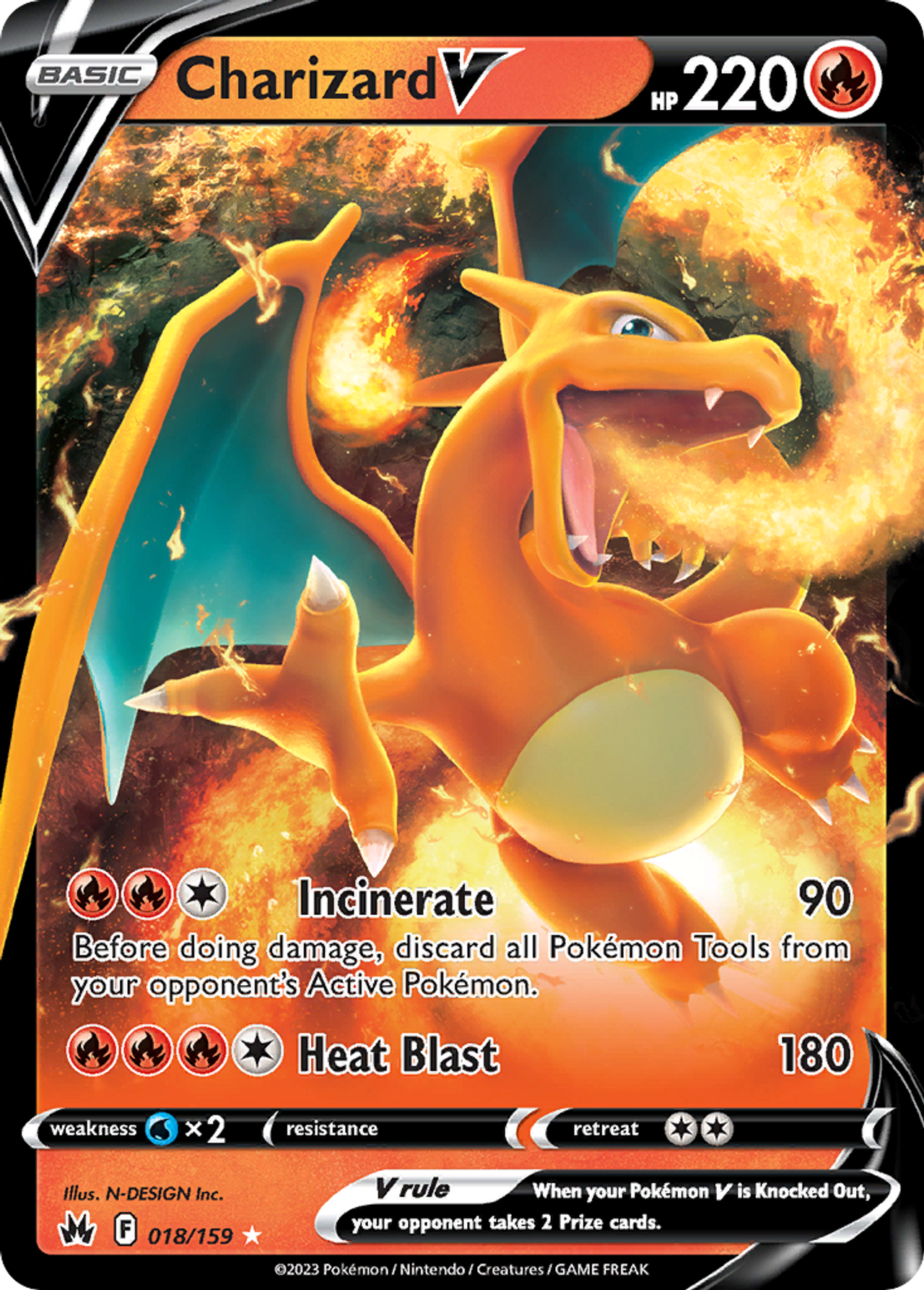 Charizard V トレーディングカード Charizard V 18/159 - Crown Zenith Holofoil - Game Nerdz