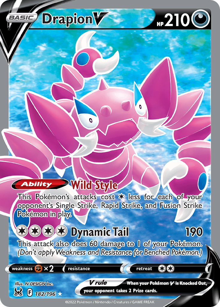 drapion pokemon card price V - 118/196 Lost Origin Ultra Rare Your opponents Active Pokemon is now Paralyzed and Poisoned. Drapion V - 182/196 Full
