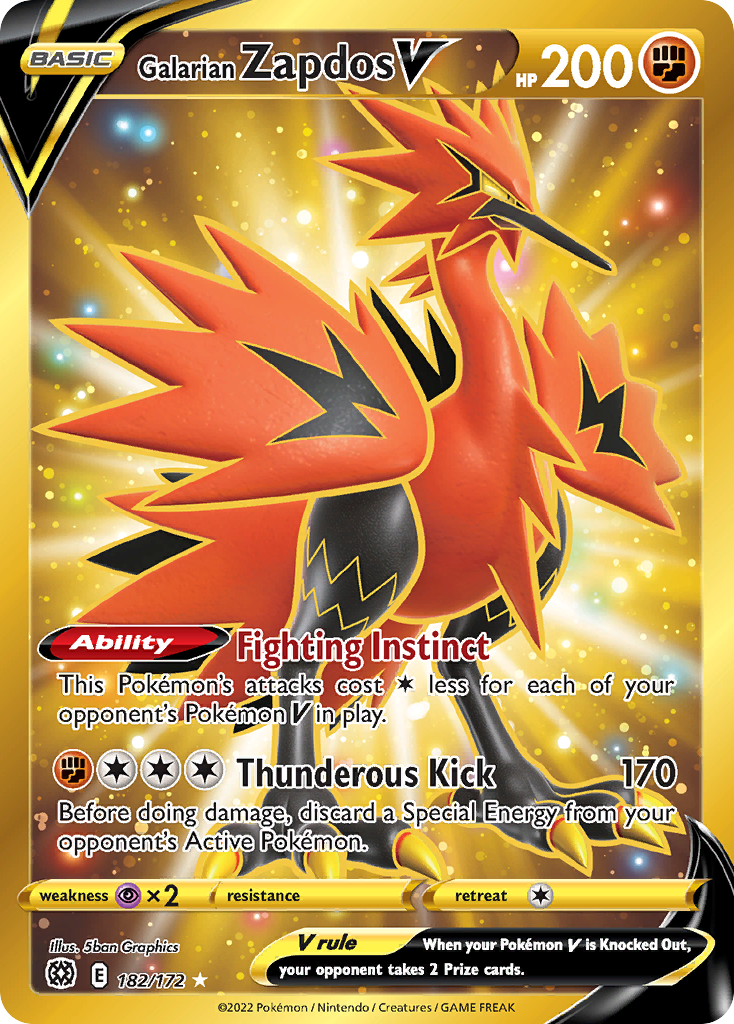 Galarian Zapdos V 182/172 - Brilliant Stars Holofoil - Game Nerdz