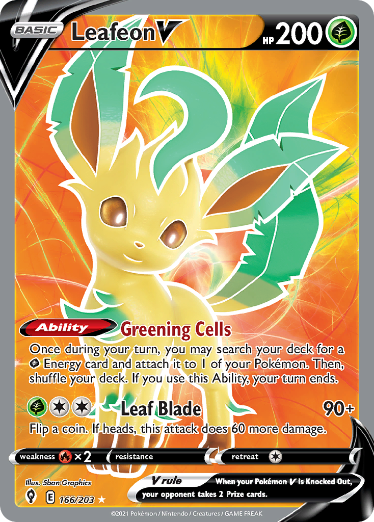 pokemon evolving skies gold cards Sword & Shield: you may attach a Water Energy card from your discard pile to 1 of your Pokemon Leafeon V 7/203 Pokémon card