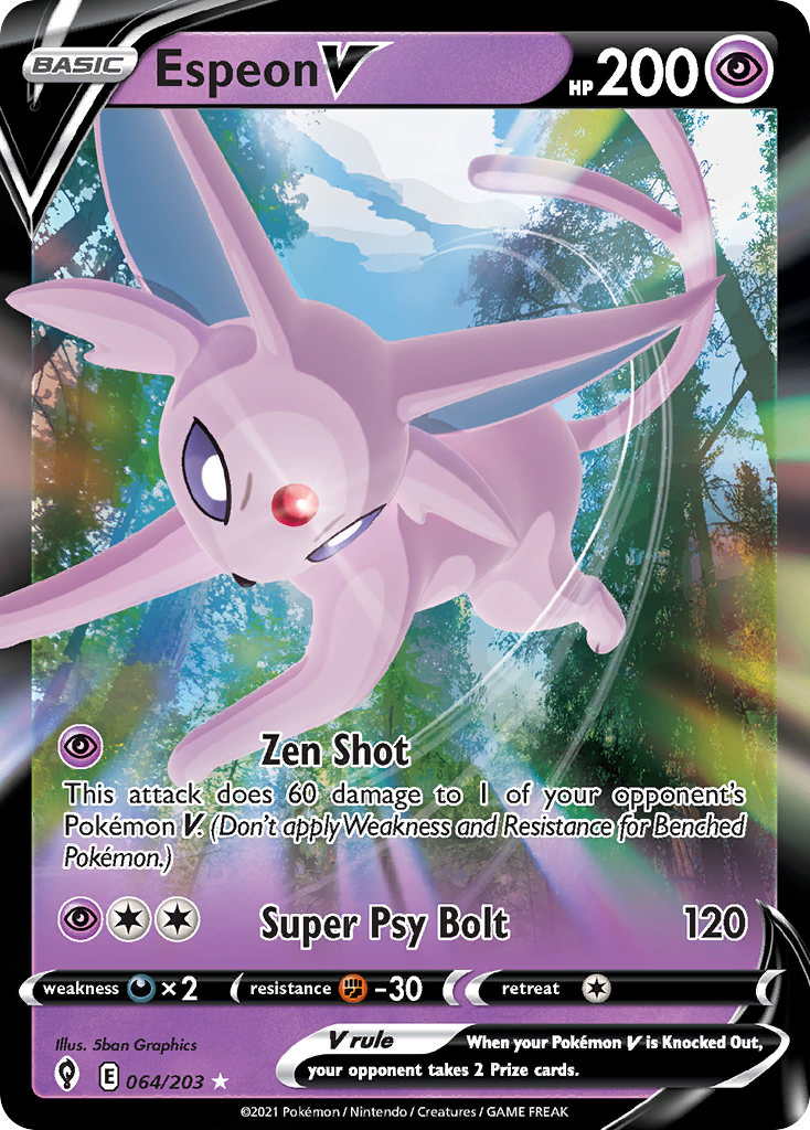Espeon V 64/203 - Evolving Skies Holofoil - Game Nerdz Espeon V 64/203 - Evolving Skies Holofoil - Game Nerdz
