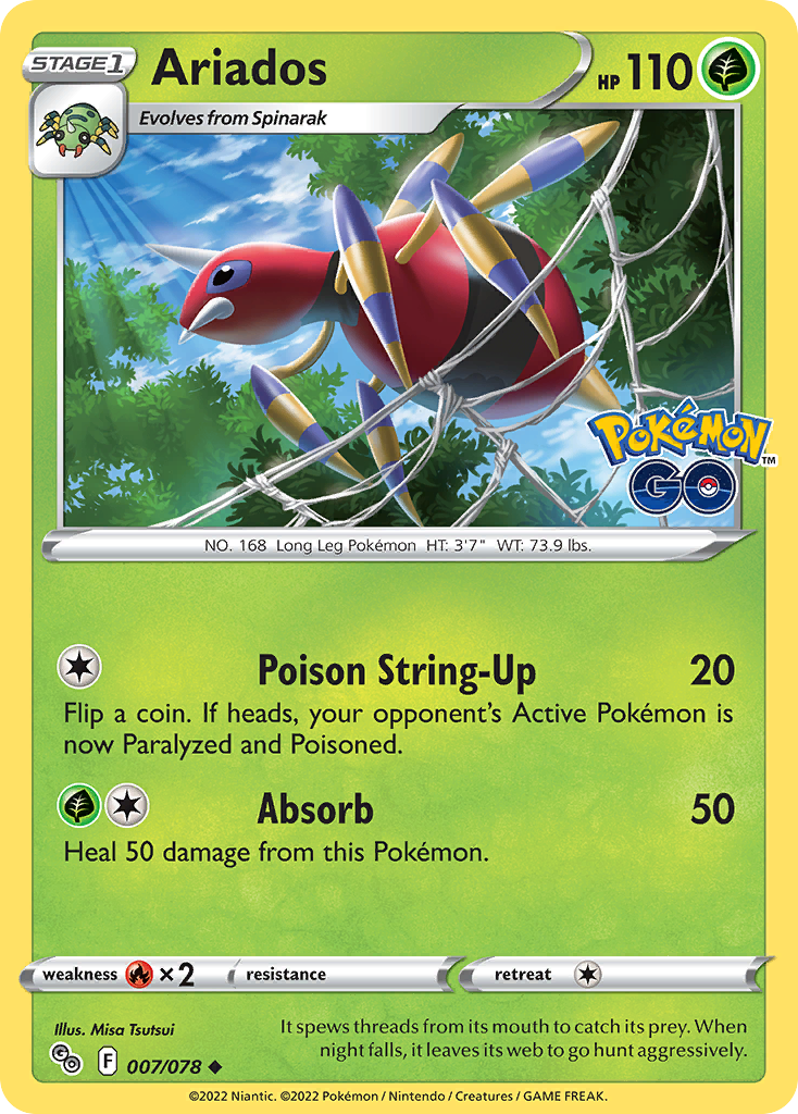 ariados pokemon card value stage 1 - TG09/TG30 Ultra Holo Rare String Bind This attack does 30 more damage for each [Colorless] in your opponents Active Pokemons Retreat Cost Ariados (Storm Emeralda 45) -