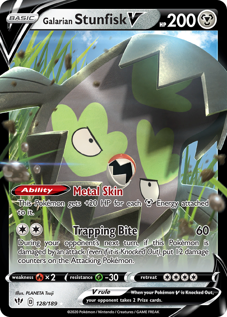 Galarian Stunfisk V 128/189 - Darkness Ablaze Holofoil - Game Nerdz
