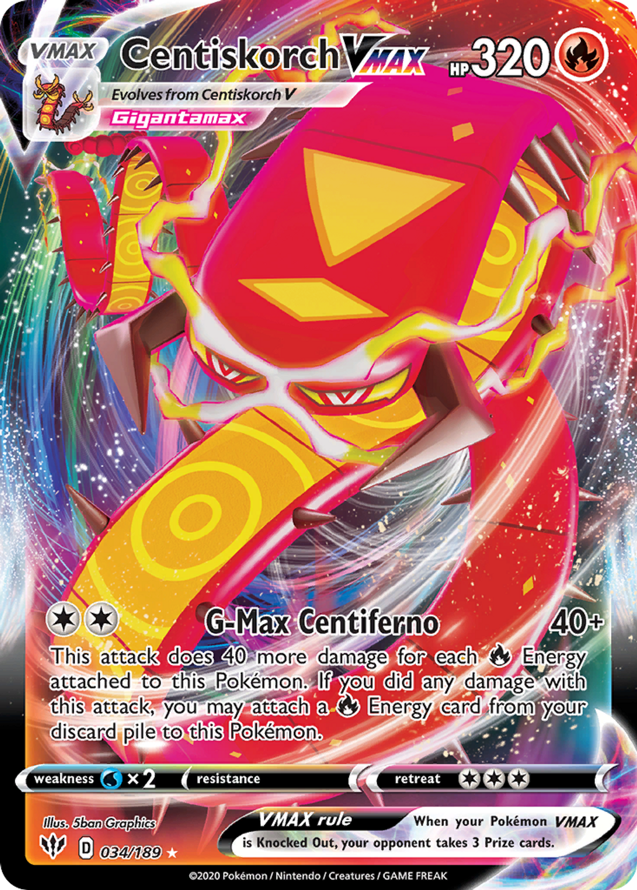 Centiskorch VMAX 34/189 - Darkness Ablaze Holofoil - Game Nerdz
