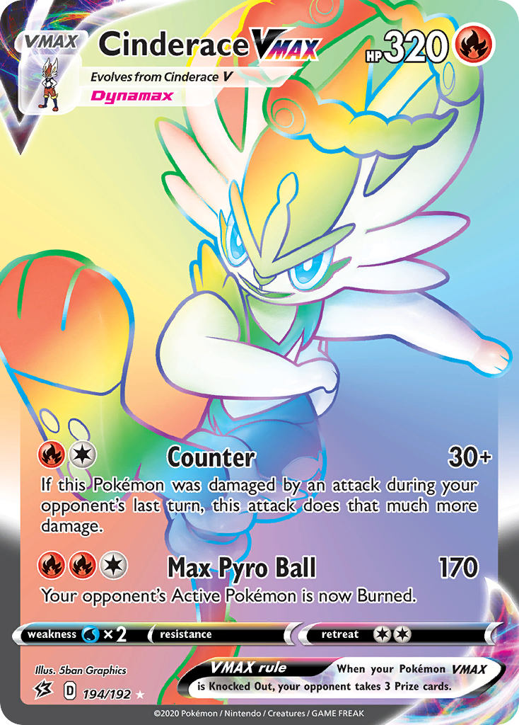 pokemon dynamax cards Shadow Rider Calyrex VMAX Preserved in a tamper Cinderace VMAX 194/192 - Rebel