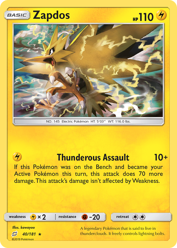 Zapdos 040/181 - SM Team Up Reverse Holofoil | Shop Retro Video Games and More Heavily Played Reverse Holofoil Zapdos 040/181 - SM Team Up Reverse Holofoil | Shop Retro Video Games and More Heavily Played Reverse Holofoil