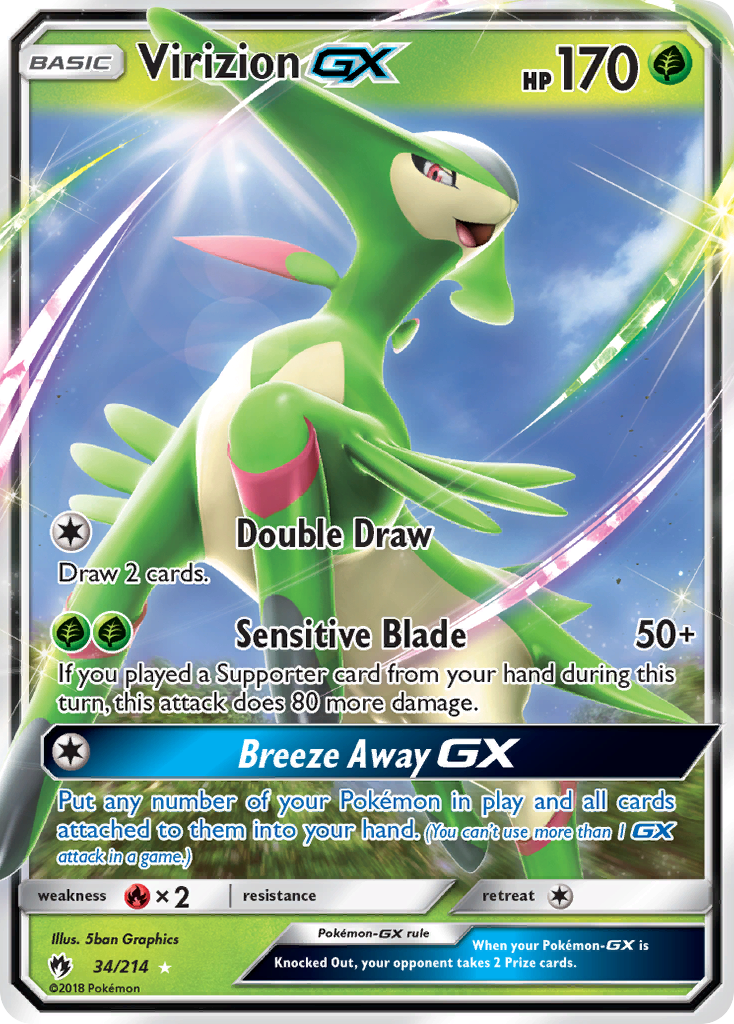 Pokemon Trading Card Game Lost Thunder Ultra Rare Holo Virizion GX #34