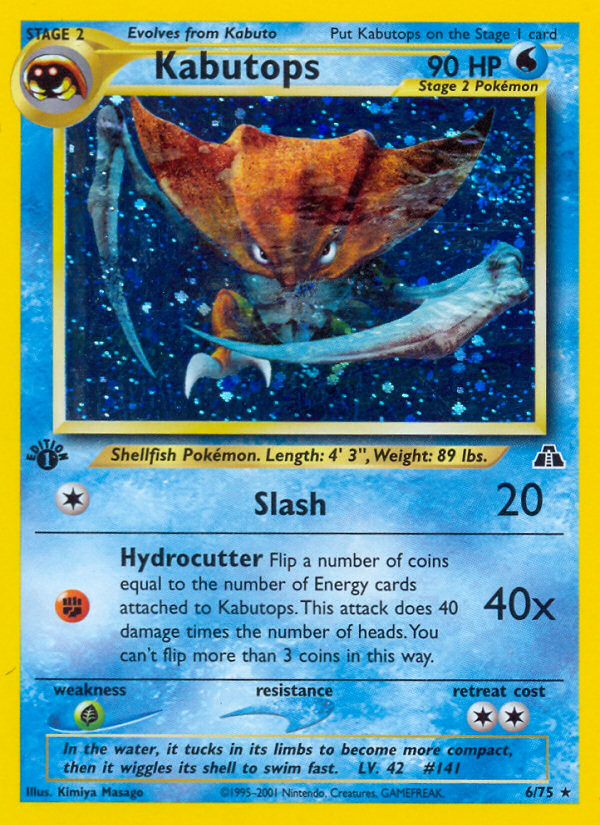 kabuto first edition pokemon card Kabutops 6/75 - Neo Discovery 1st Edition Holofoil