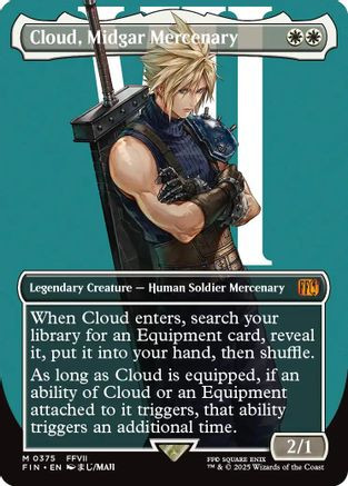 cloud art card mtg [FOIL] Cloud, Midgar Mercenary (Borderless) (Chocobo Track Foil) - FINAL FANTASY Holiday Release - English if an ability of Cloud or an Equipment attached to it triggers KH Cloud alt art (Cloud,