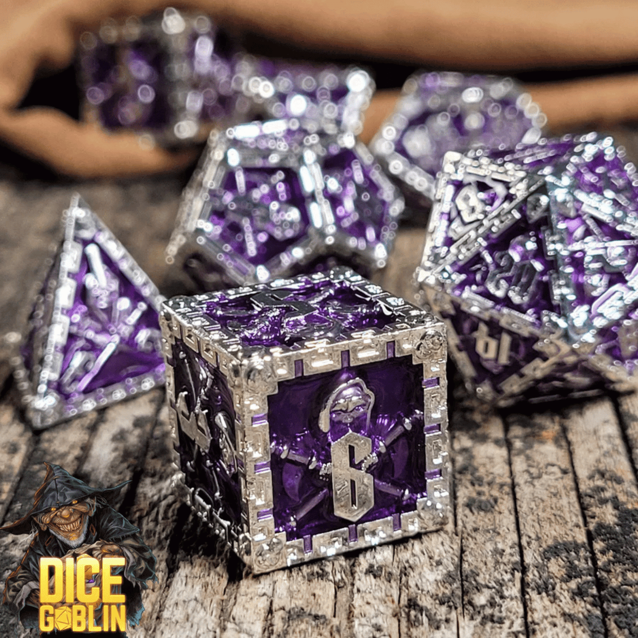 Forged Gaming: Dice Goblin Reaper Metal RPG Dice Set Silver with