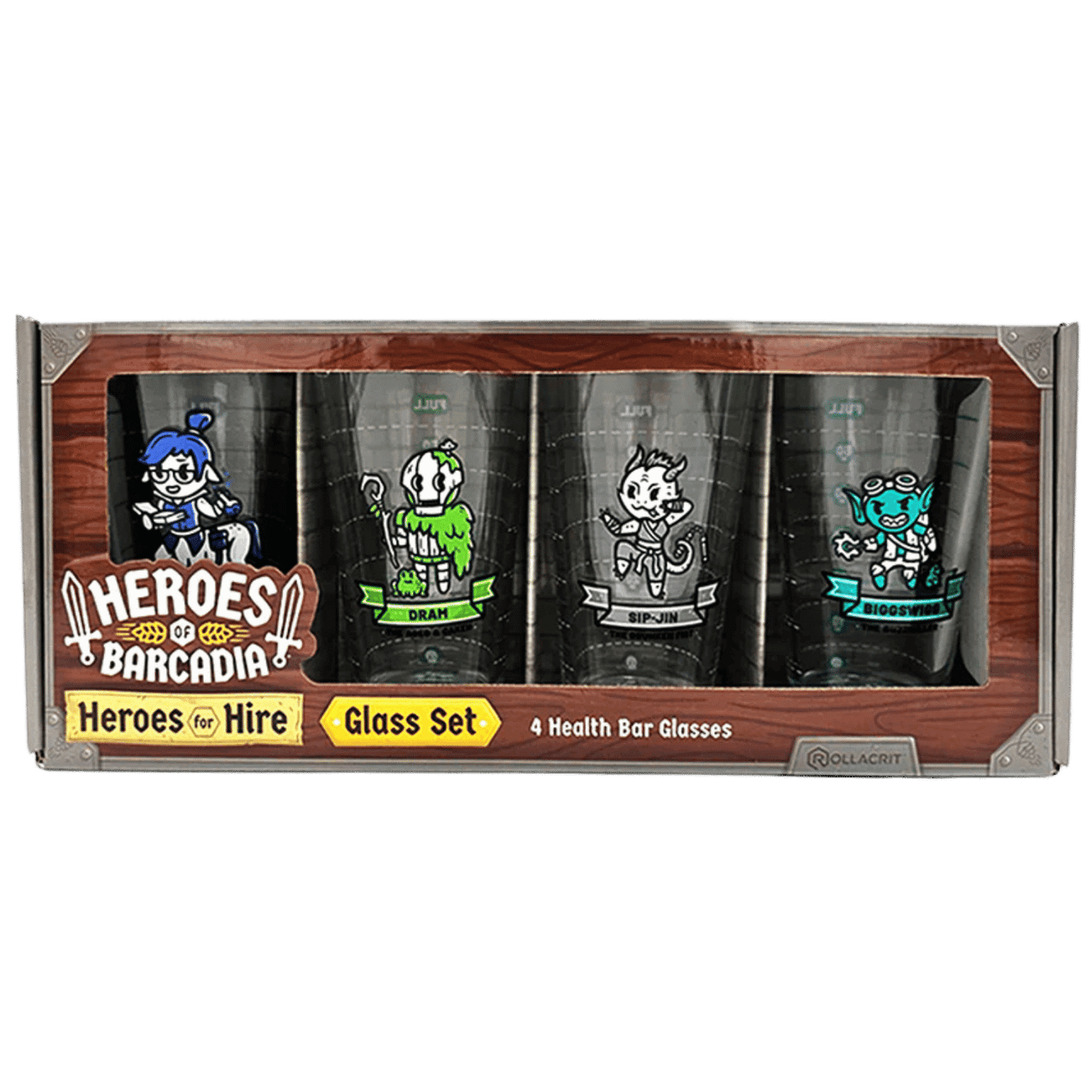 Heroes of Barcadia: Heroes for Hire Pint Glass Set - Game Nerdz