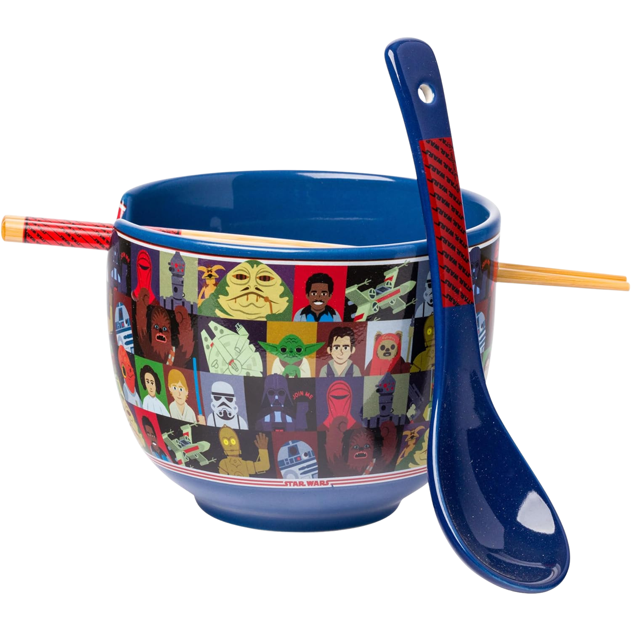 Star Wars: Happy Friends & Enemies - Ceramic Ramen Bowl w/Chopsticks & Spoon (20oz)、Silver Buffalo、kayou