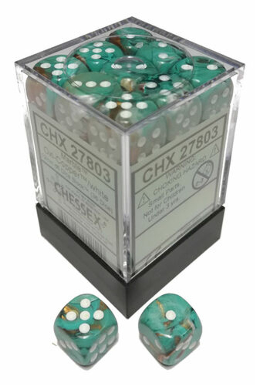 Chessex Marble 12mm D6 Dice Set Oxi-Copper with White Chessex Marble 12mm D6 Dice Set Oxi-Copper with White