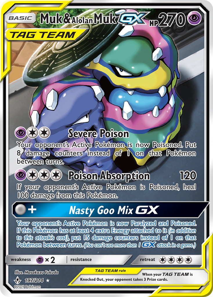 Muk & Alolan Muk-GX 197/214 - Unbroken Bonds Holofoil - Game Nerdz