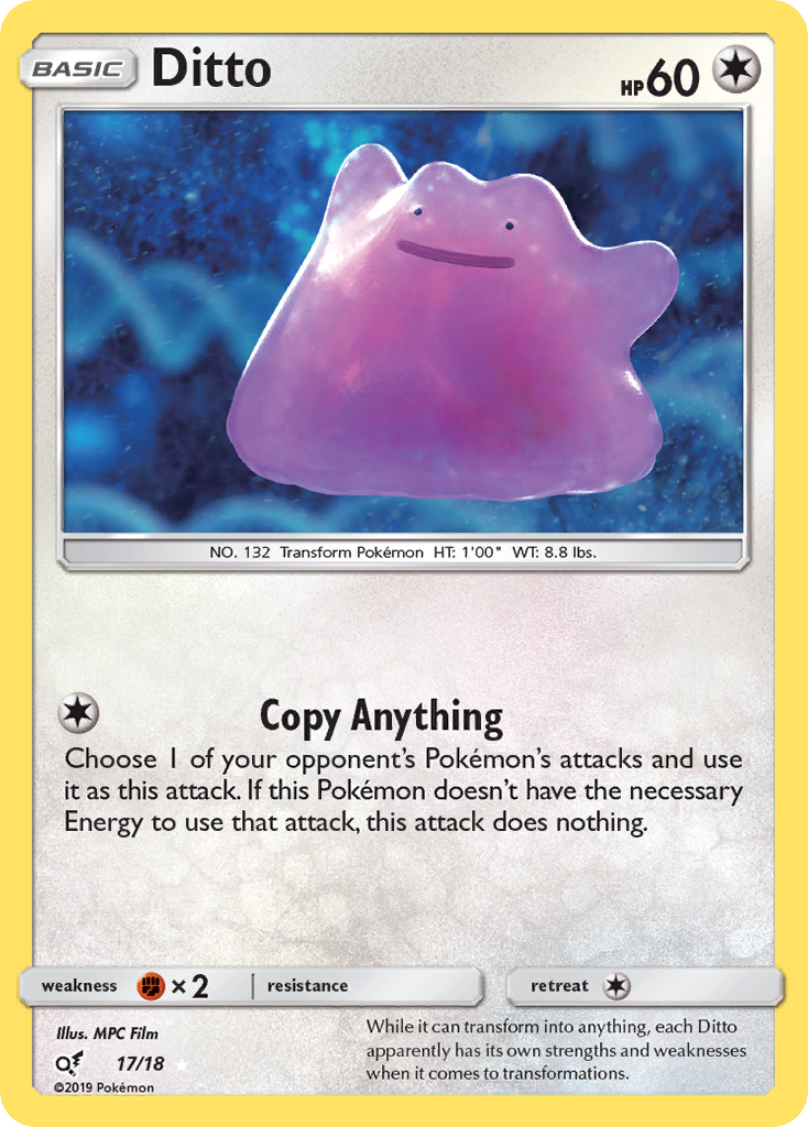 pokemon detective pikachu ditto card - 17/18 Holo Rare If this Pokemon doesnt have the necessary Energy to use that attack Ditto 17/18 Holo Rare Holo