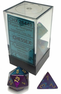Chessex Dice: Gemini 5 -  Polyhedral Purple Teal/Gold (7)