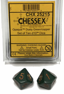 Chessex Dice: Opaque Polyhedral D10 Dusty Green/Copper (10)