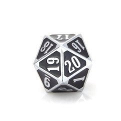 Roll Down 25mm D20 Counter - Shiny Silver & Black