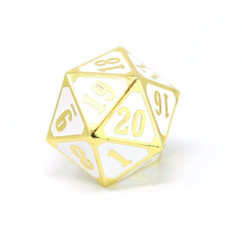 Roll Down 25mm D20 Counter - Shiny Gold & White