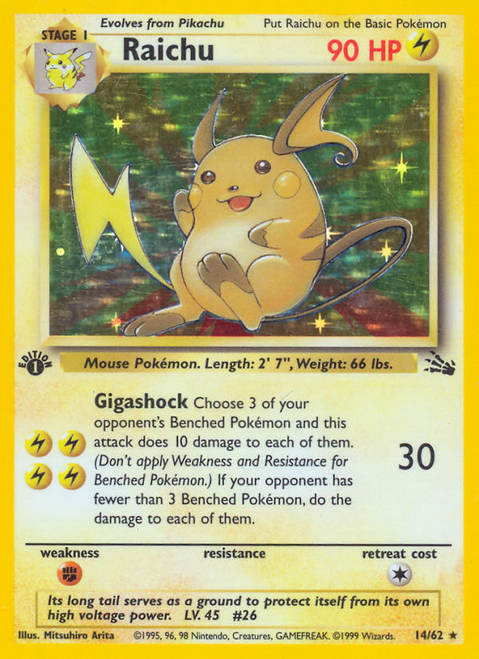 Raichu 14/62 - Fossil 1st Edition Holofoil