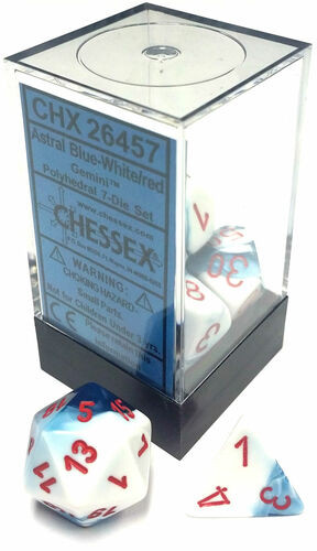 Chessex Dice: Gemini Polyhedral Astral Blue/White/Red (7)