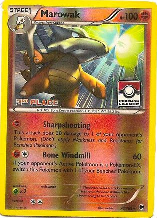 Marowak - 78/162 (Pokemon League) [3rd Place] 78 - League  Championship Cards Reverse Holofoil