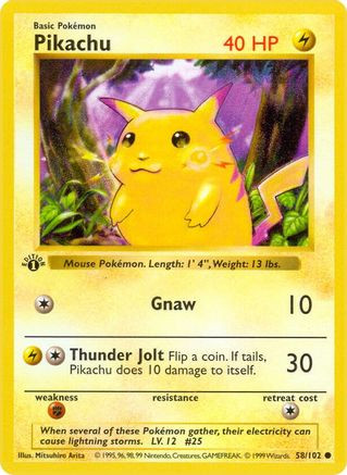 Pikachu 58 - Base Set Shadowless 1st Edition