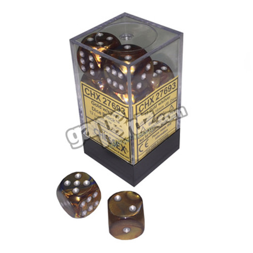 Chessex Dice: Lustrous 16mm D6 Gold/Silver/Black (12)