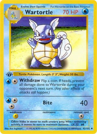 Wartortle 42 - Base Set Shadowless Unlimited (LP)