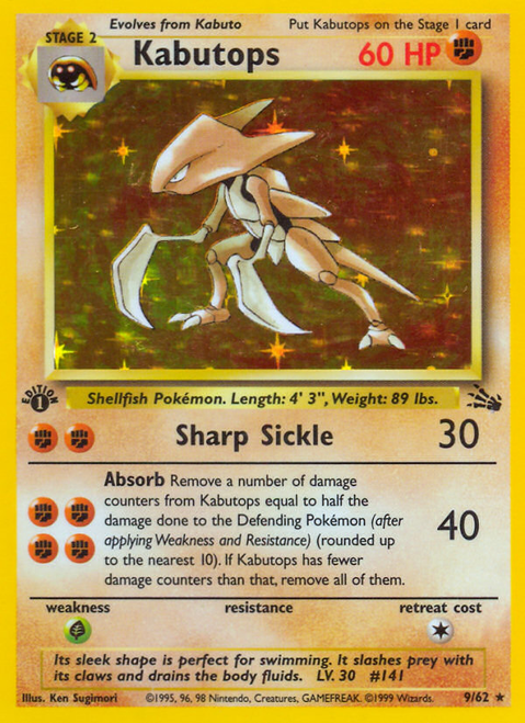 Kabutops 9/62 - Fossil 1st Edition Holofoil (HP)