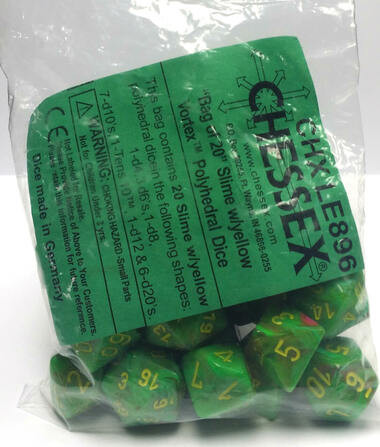 Chessex Dice: Vortex Slime Yellow Bag of Dice (20)