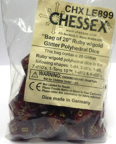 Chessex Dice: Glitter Ruby/Gold Bag of Dice (20)