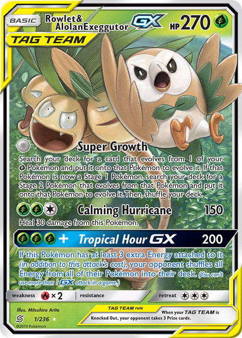 Rowlet & Alolan Exeggutor-GX 1/236 - Unified Minds Holofoil (LP)