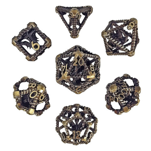 Forged Gaming: Dragons Immure Antique Gold Hollow - Polyhedral Metal RPG Dice Set (7ct)