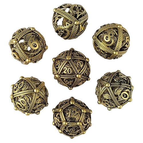 Forged Gaming: Dragons Bauble Antique Gold Hollow - Metal RPG Dice Set (7ct)
