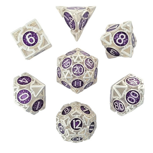 Forged Gaming: Wind's Rose Silver Purple Hollow - Polyhedral Metal RPG Dice Set (7ct)