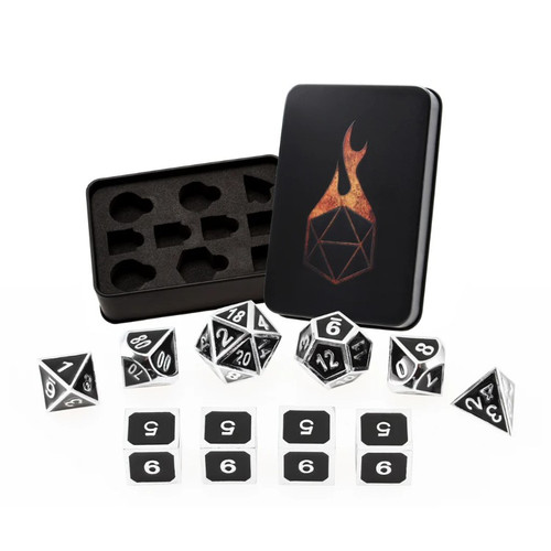 Forged Gaming: Guardian Silver Black - Metal Dice Set (10ct)