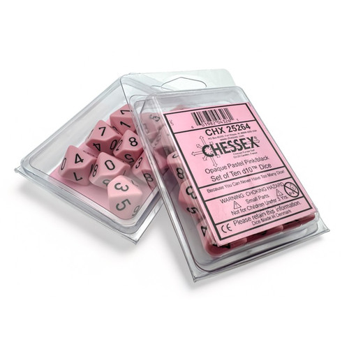 Chessex Dice: Opaque Pastel Pink/Black (Set of Ten d10s)