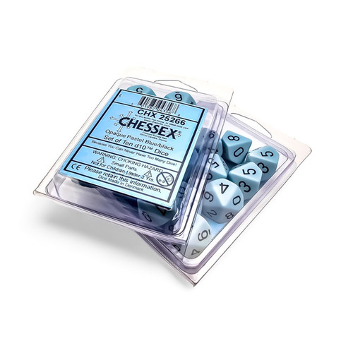 Chessex Dice: Opaque Pastel Blue/Black (Set of Ten d10s)