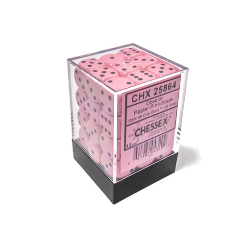 Chessex Dice: 12mm D6 Opaque Pastel Pink/Black (36ct)