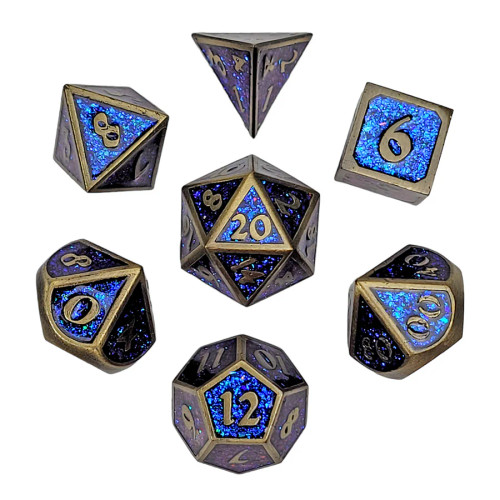 Forged Gaming: Mini Bardic Blue Metal RPG Dice Set