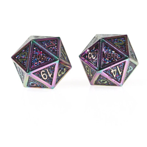 Forged Gaming: F*** Yeah Set of 2 D20 Metal Dice - Glitter Bomb