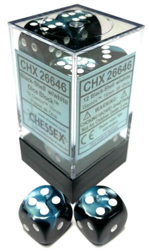 Chessex Dice: Gemini 5 - 16mm D6 Black Shell/White (12)