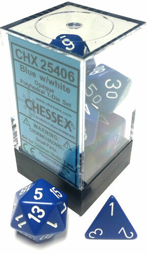 Chessex Dice: Opaque Polyhedral Set Blue/White (7)